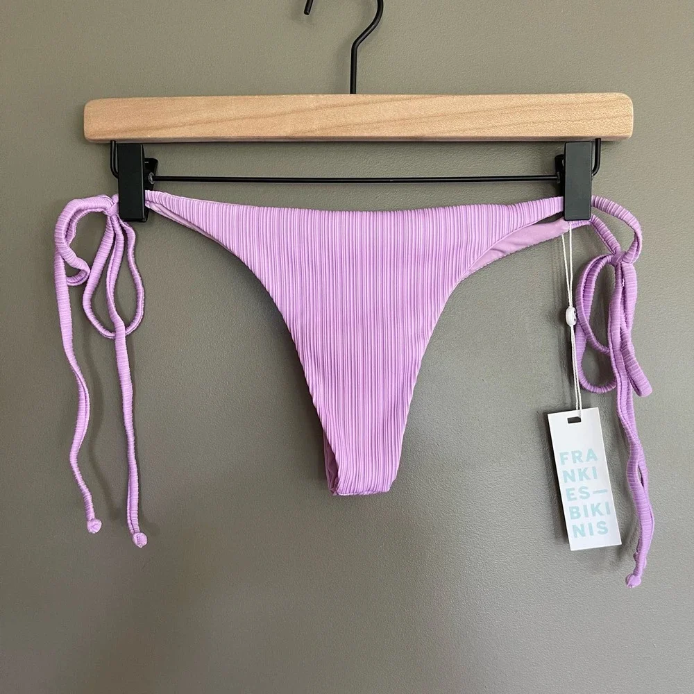 NWT Frankies Bikinis Sky Plisse Bikini Bottom in‎ Wisteria Lilac Large Purple